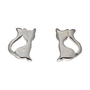 Sterling Silver Kitten Stud Earrings